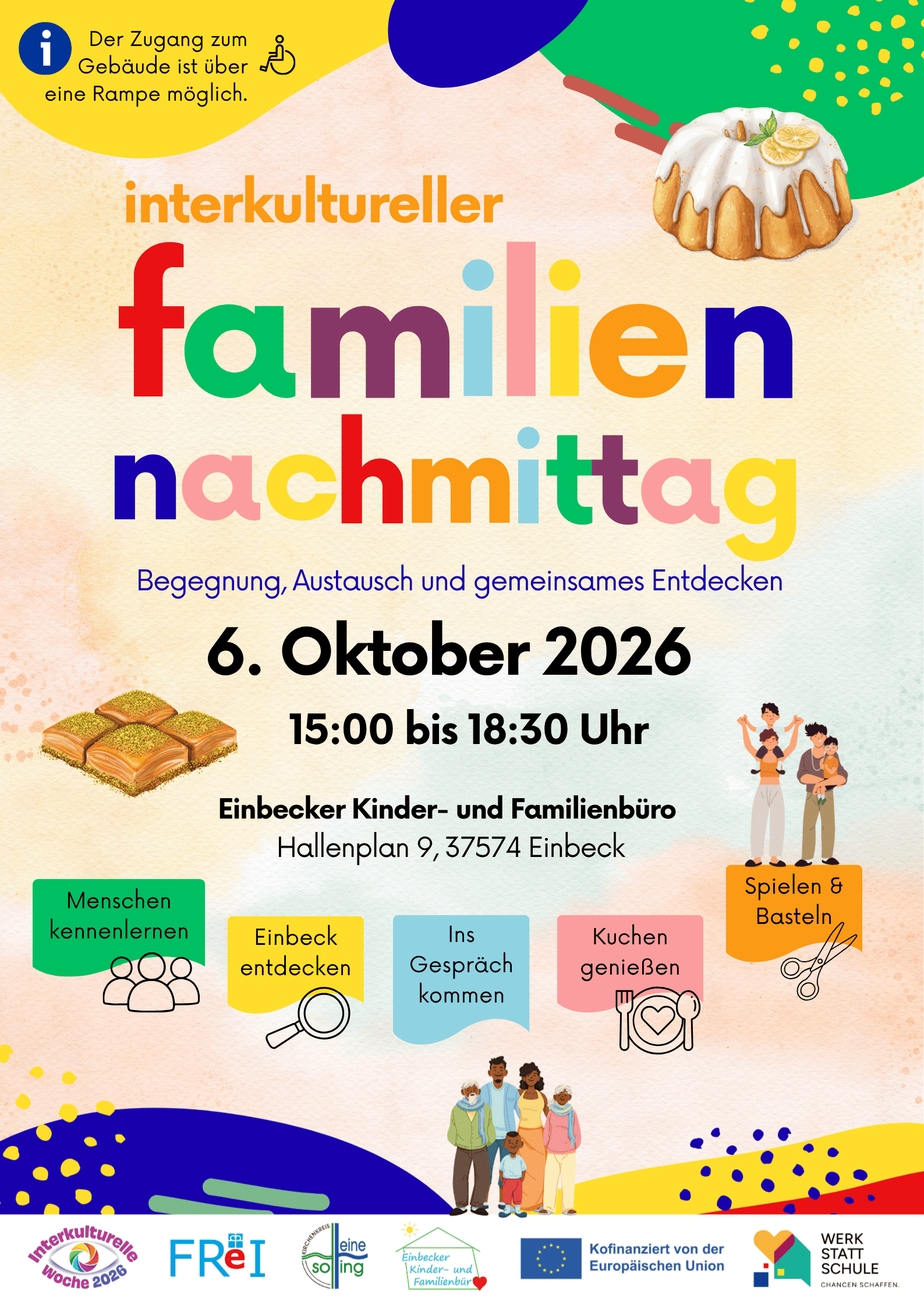 Bunter Flyer für den interkulturellen Familiennachmittag am 6. Oktober in Einbeck.